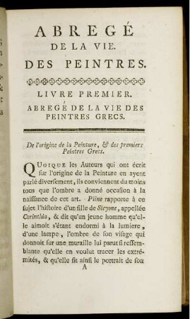 Livre Premier. Abregé De La Vie Des Peintres Grecs.