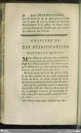 Chapitre XII. Des pètrifications d'Animaux marins