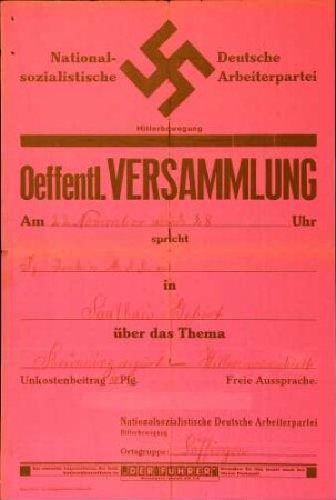 Versammlung der NSDAP-Ortsgruppe Löffingen: Brüning regiert - Hitler marschiert