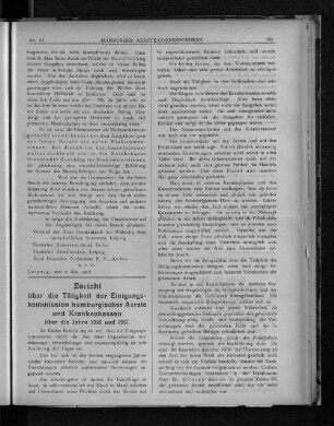Bericht über die Tätigkeit der Einigungskommission hamburgischer Aerzte und Krankenkassen über die Jahre 1916 und 1917.