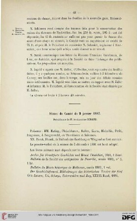 Séance du Comité du 9 janvier 1882