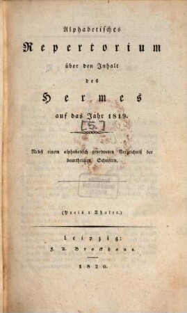 Hermes oder kritisches Jahrbuch der Literatur. 1819,5