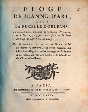 Éloge De Jeanne D'Arc, Dite La Pucelle D'Orléans