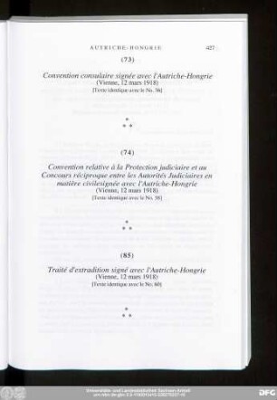 (73) Convention consulaire signée avec l'Autriche-Hongrie (Vienne, 12 mars 1918)