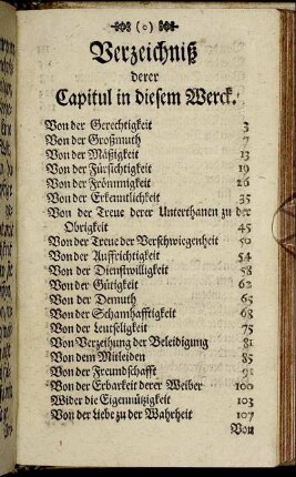 Verzeichniß derer Capitul in diesem Werck.