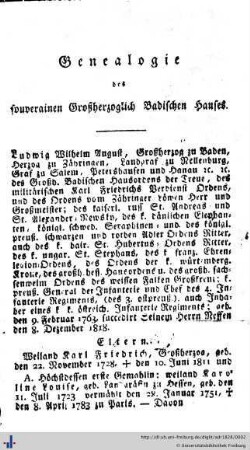 Genealogie des souverainen Großherzoglich Badenschen Hauses