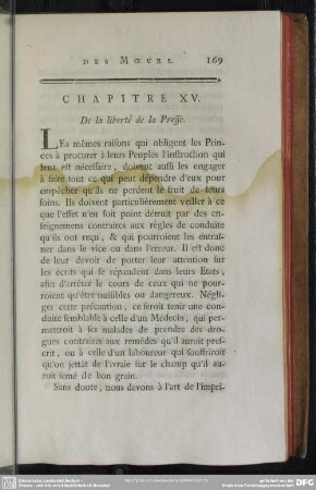 Chapitre XV. De la liberté de la Presse