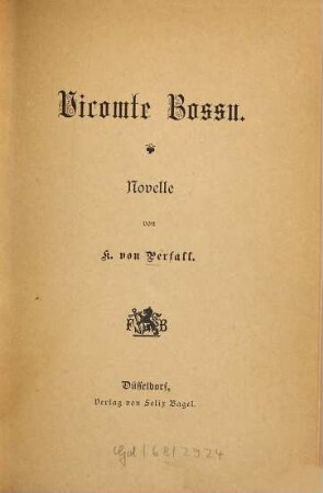 Vicomte Bossu : Novelle