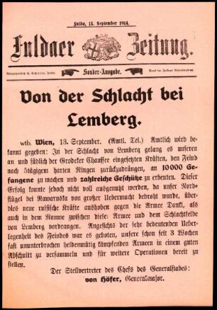 Zweite Ausgabe vom Sonntag, den 13. September 1914.