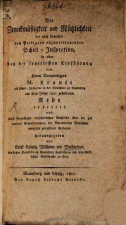 Die Zweckmässigkeit der den Predigern anzuvertrauenden Schul-Inspektionen