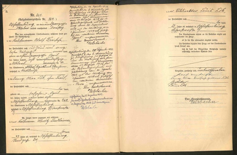 Standesamtsbuch der Stadt Aschaffenburg: Eheschließungen 252/1930 - 130/1931