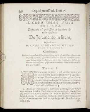 Disputatio [...] vigesima, De Juramento in litem