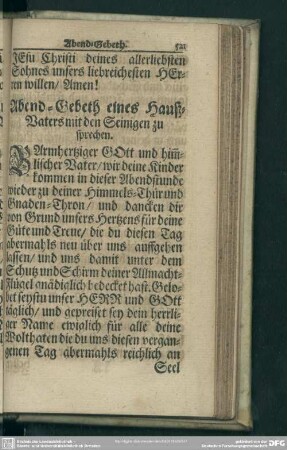 Abend-Gebeth eines Hauß-Vaters mit den Seinigen zu sprechen