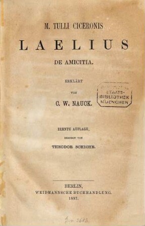 M. Tulli Ciceronis Laelius de amicitia