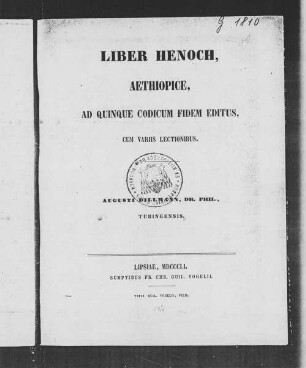 Liber Henoch : Aethiopice, ad quinque codicum fidem editus, cum variis lectionibus