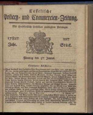22tes Stueck, Montag den 3ten Junius. 1782