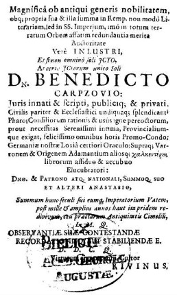 Magnifica ob antiqui generis nobilitatem, [...] Dn. Benedicto Carpzovio [...]