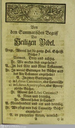 Von dem Summarischen Begriff Der Heiligen Bibel