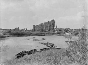 Kitzingen-Etwashausen : Kitzingen-Etwashausen. Stadtteilansicht mit Alter Mainbrücke und Kapelle zum Heiligen Kreuz