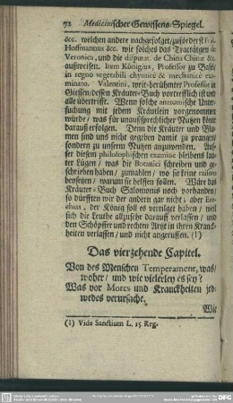 Das vierzehende Capitel. Von des Menschen Temperament, was, woher, und wie vielerley es sey? ...