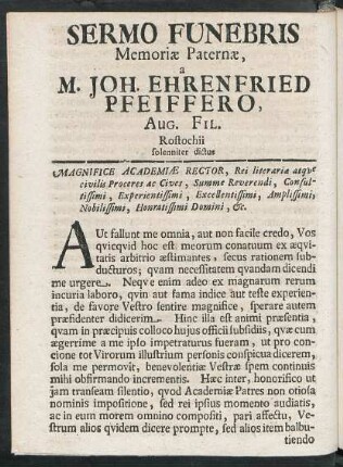 Sermo Funebris Memoriae Paternae, a M. Joh. Ehrenfried Pfeiffero ...