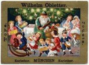 Weihnachtsbaum in der Werbung - Werbebild der Spielwarenhandlung Wilhelm Obletter München