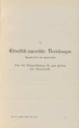 II. Chinesisch-japanische Beziehungen. August 1894 bis April 1895