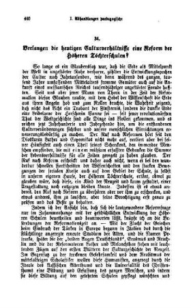 Verlangen die heutigen Culturverhältnisse eine Reform der Höheren Töchterschulen?