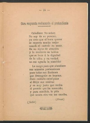 Otra respuesta rechazando el pretendiente