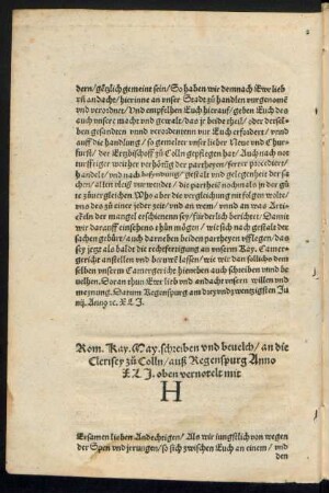 Rom. Kay. May. schreiben ... oben vernotelt mit H