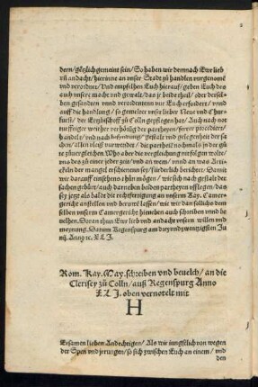 Rom. Kay. May. schreiben ... oben vernotelt mit H