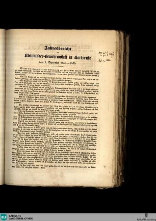 Karlsruher Tagblatt, Jahresbericht der Kleinkinder-Bewahranstalt in Karlsruhe