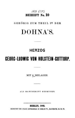 Beih. 10: Aufzeichnungen über die Vergangenheit der Familie Dohna. Beih. 10