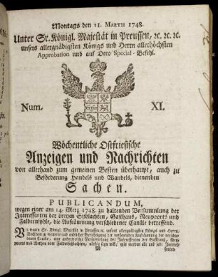 Num. XI. Montags den 11. Martii 1748.