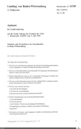 Anfrage der CDU: Situation des Einzelhandels