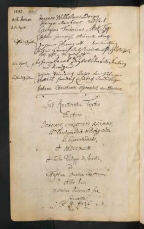 Sommerhalbjahr 1743. Rektorat Johann Christian Klemm