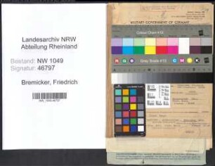 Entnazifizierung Friedrich Bremicker , geb. 24.04.1912 (Schlosser)
