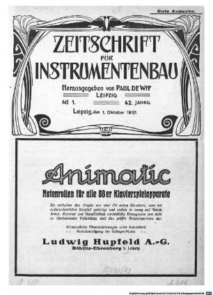 Zeitschrift für Instrumentenbau. 42. 1921/22