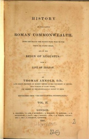 History of the later Roman Commonwealth, from the end of the second Punic War to the death of Julius Caesar and of the Reign of Augustus, 2