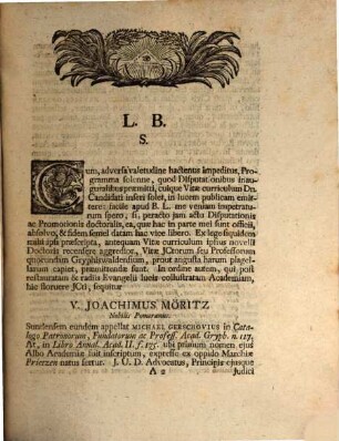 Programma quo occasione ... dissertationis J. F. Schomeri ... in recensendis vitis iureconsultorum Gryphiswaldensium pergit