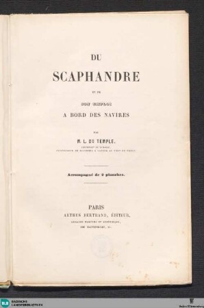 Du Scaphandre et de son emploi a bord des navires : accompagné de 2 planches