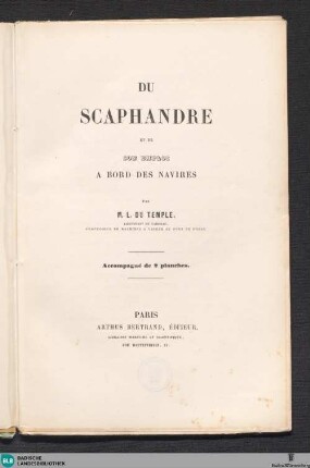 Du Scaphandre et de son emploi a bord des navires : accompagné de 2 planches
