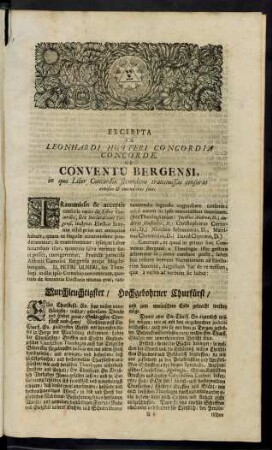 Excerpta Ex Leonhardi Hutteri Concordia Concorde. De Conventu Bergensi, in quo Liber Concordiae secundum transmissas censuras revisus & emendatus fuit.