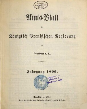 Amtsblatt der Regierung zu Frankfurt a.d. Oder. 1896