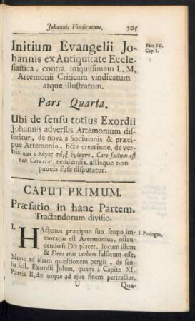 Initium Evangelii Johannis ex Antiquitate Ecclesiastica, contra iniquissimam L.M, Artemonii Criticam vindicatum atque illustratum. Pars Quarta