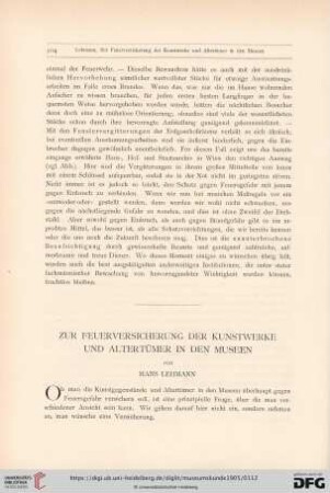1: Zur Feuerversicherung der Kunstwerke und Altertümer in den Museen
