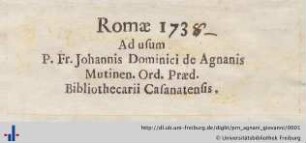 [Provenienz]: Agnani, Giovanni Domenico