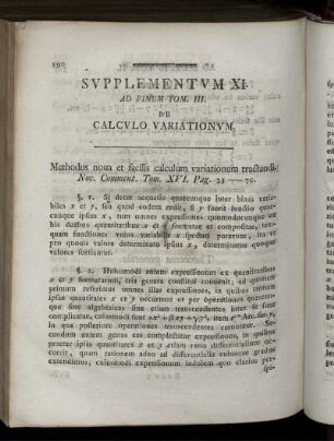 Supplementum XI. Ad finem Tom. III. De calculo variationum.