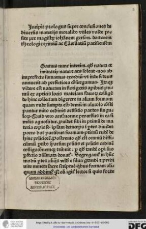 Conclusiones de diversis materiis moralibus. [Enth.:] Opus tripartium de praeceptis decalogi, de confessione et de arte moriendi