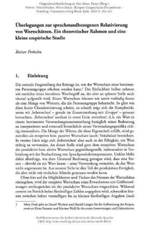 Überlegungen zur sprachstandbezogenen Relativierung von Wortschätzen. Ein theoretischer Rahmen und eine kleine empirische Studie